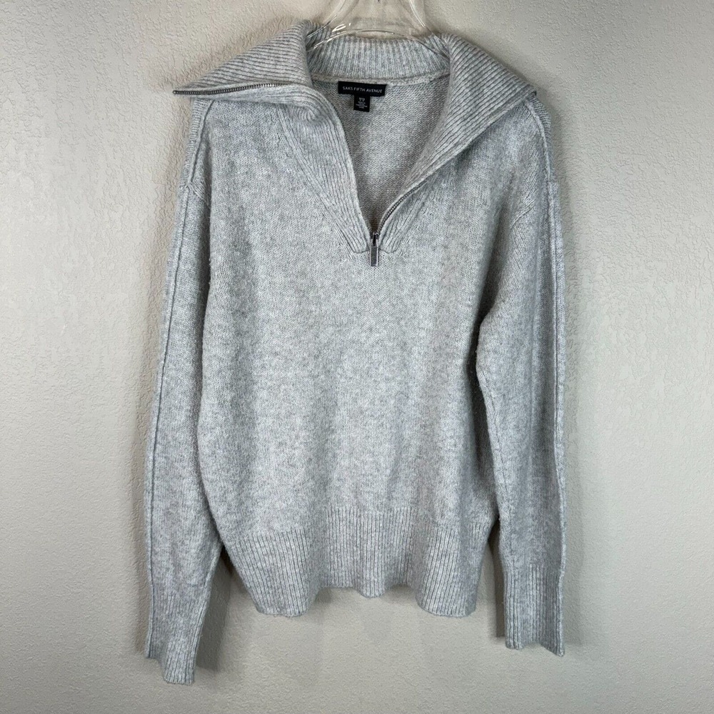 Saks Fifth Avenue Men's 1/4‎ Zip Pullover Sweater Long Sleeve Gray Size S